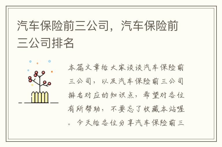 汽车保险前三公司，汽车保险前三公司排名