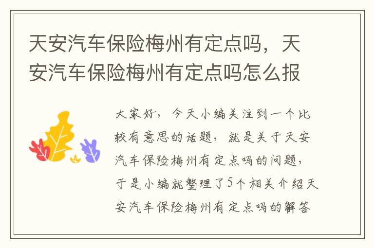 天安汽车保险梅州有定点吗，天安汽车保险梅州有定点吗怎么报销