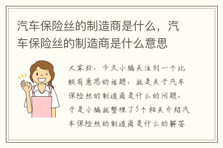 汽车保险丝的制造商是什么，汽车保险丝的制造商是什么意思