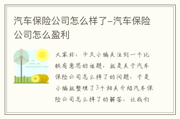 汽车保险公司怎么样了-汽车保险公司怎么盈利