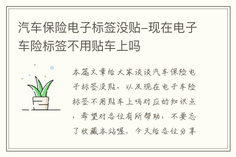 汽车保险电子标签没贴-现在电子车险标签不用贴车上吗