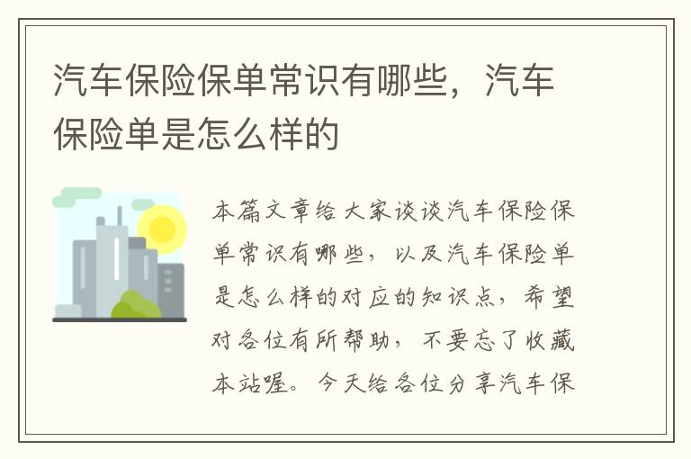 汽车保险保单常识有哪些，汽车保险单是怎么样的