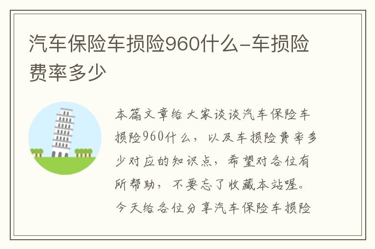 汽车保险车损险960什么-车损险费率多少