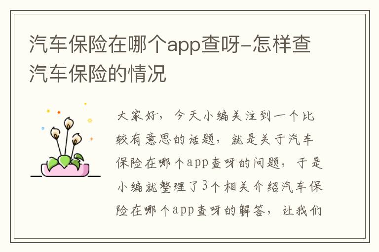 汽车保险在哪个app查呀-怎样查汽车保险的情况