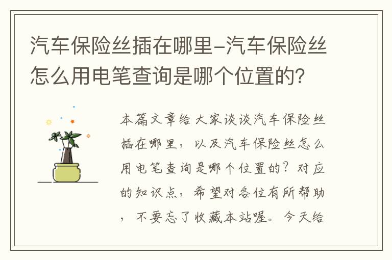 汽车保险丝插在哪里-汽车保险丝怎么用电笔查询是哪个位置的？