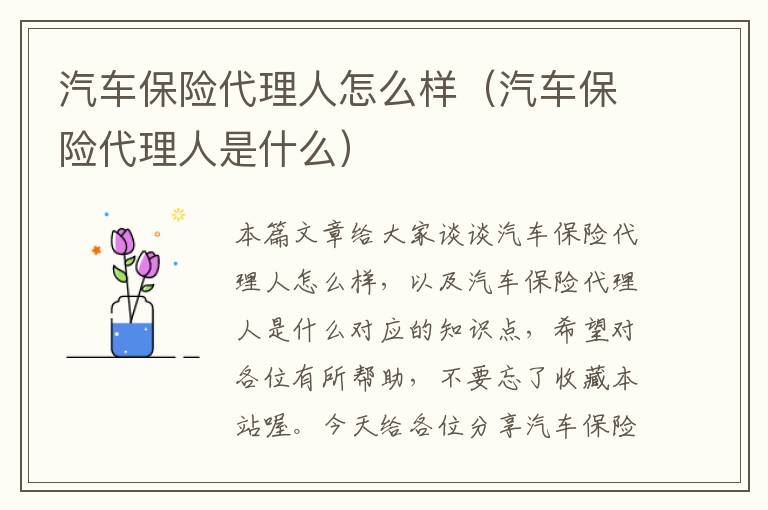 汽车保险代理人怎么样（汽车保险代理人是什么）