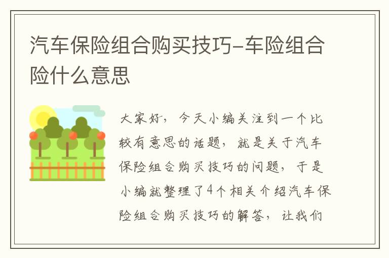 汽车保险组合购买技巧-车险组合险什么意思