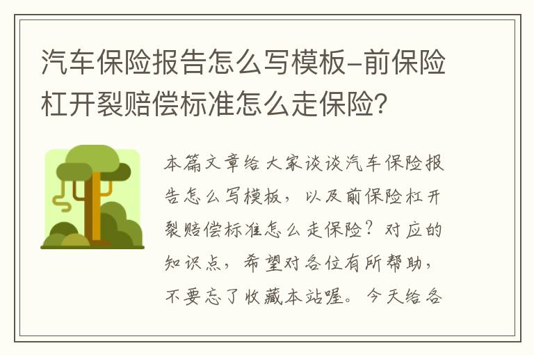 汽车保险报告怎么写模板-前保险杠开裂赔偿标准怎么走保险？