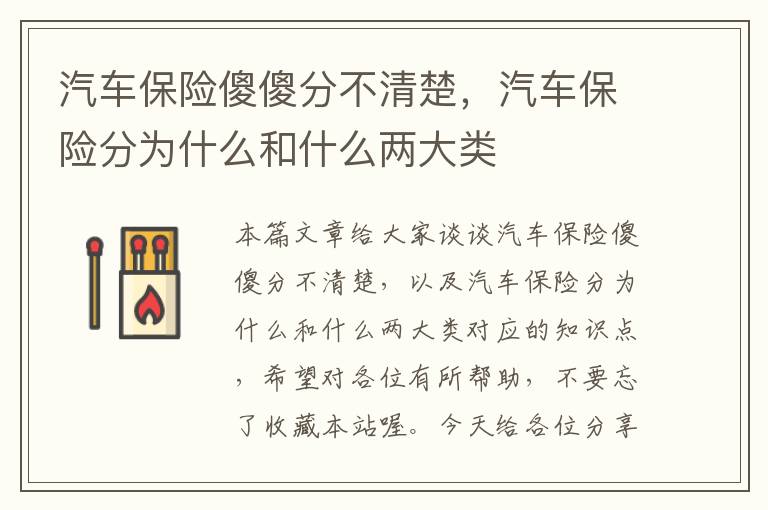 汽车保险傻傻分不清楚，汽车保险分为什么和什么两大类