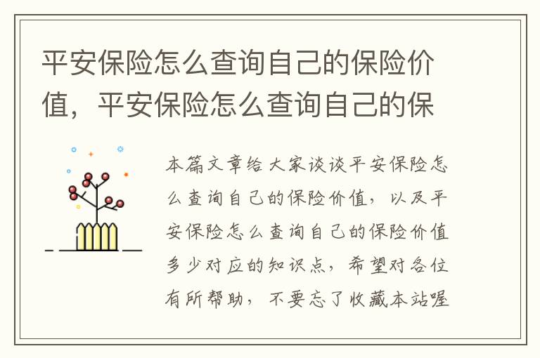 平安保险怎么查询自己的保险价值，平安保险怎么查询自己的保险价值多少