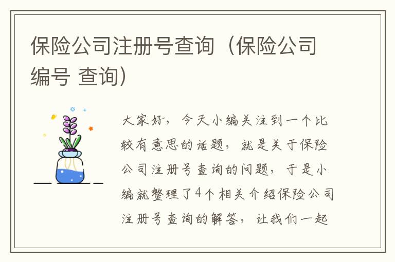 保险公司注册号查询（保险公司编号 查询）