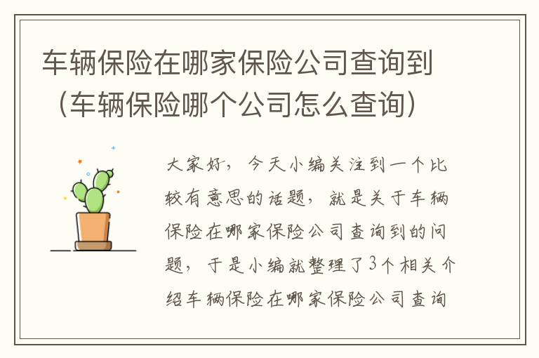 车辆保险在哪家保险公司查询到（车辆保险哪个公司怎么查询）