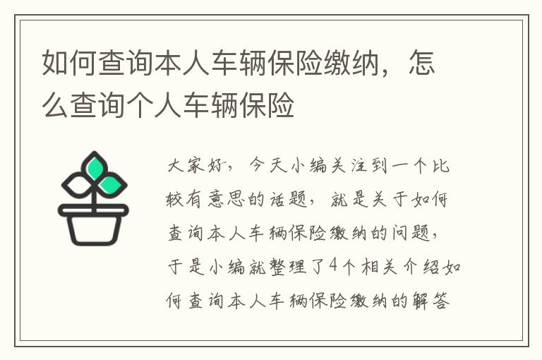 如何查询本人车辆保险缴纳，怎么查询个人车辆保险