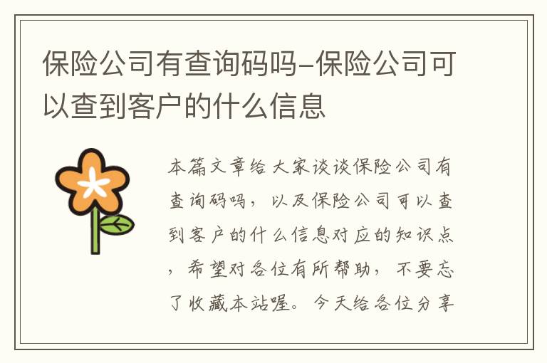 保险公司有查询码吗-保险公司可以查到客户的什么信息