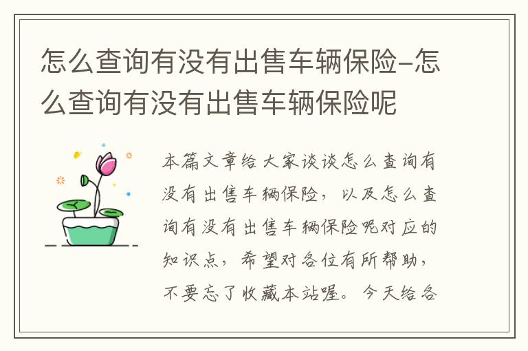 怎么查询有没有出售车辆保险-怎么查询有没有出售车辆保险呢