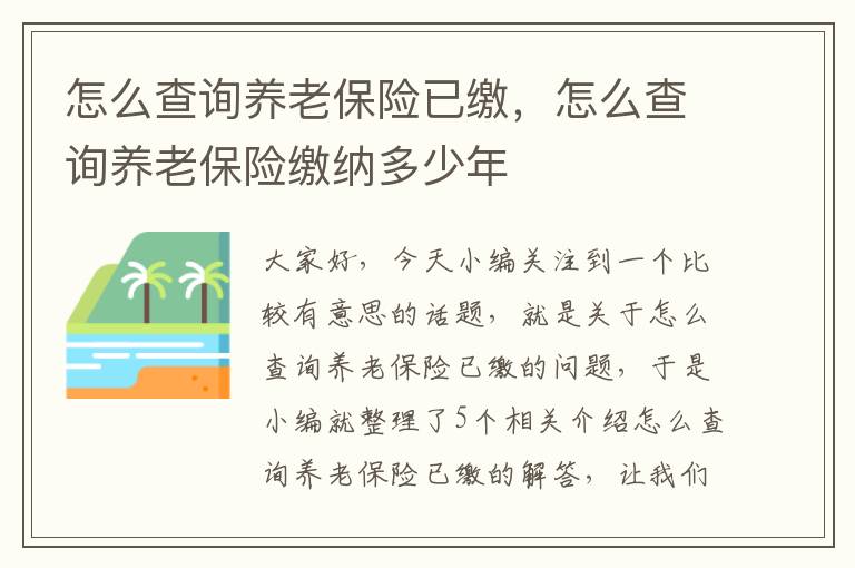 怎么查询养老保险已缴，怎么查询养老保险缴纳多少年