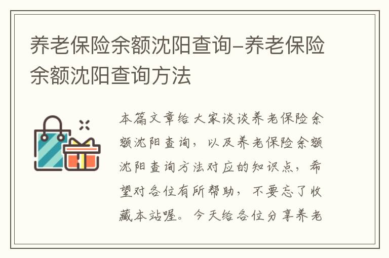 养老保险余额沈阳查询-养老保险余额沈阳查询方法