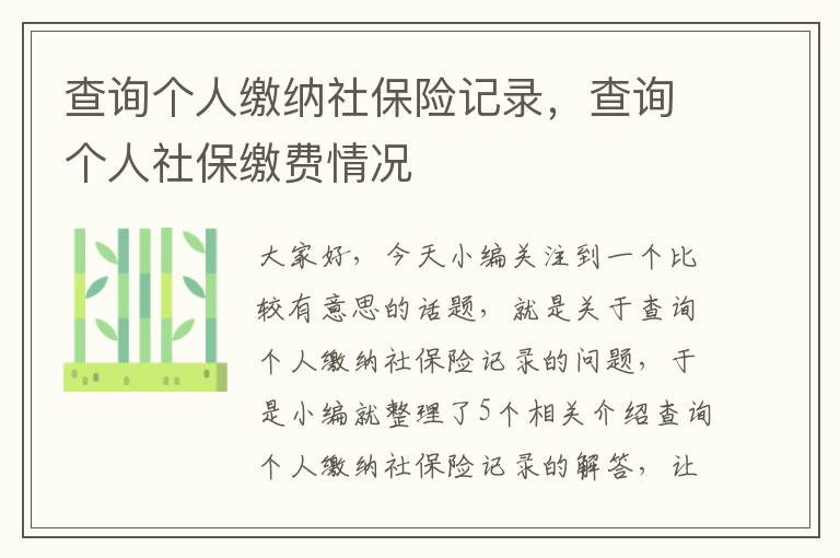 查询个人缴纳社保险记录，查询个人社保缴费情况