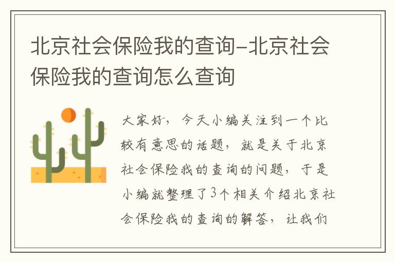 北京社会保险我的查询-北京社会保险我的查询怎么查询