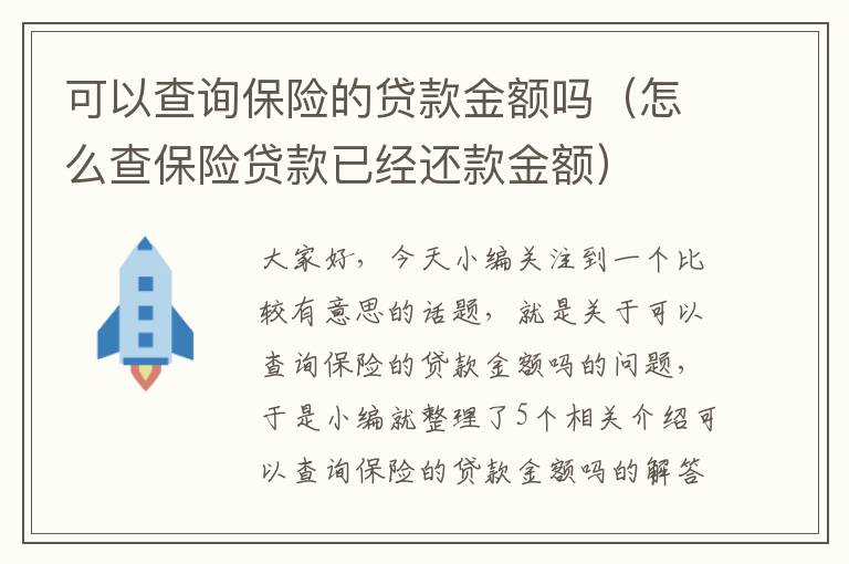 可以查询保险的贷款金额吗（怎么查保险贷款已经还款金额）