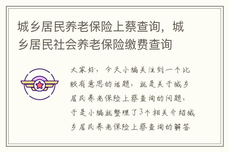 城乡居民养老保险上蔡查询，城乡居民社会养老保险缴费查询