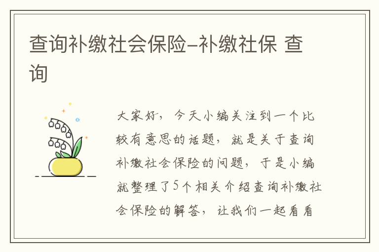 查询补缴社会保险-补缴社保 查询