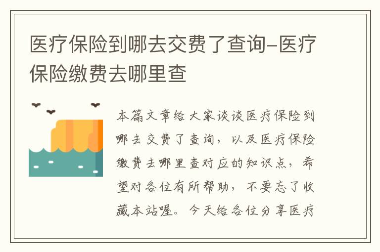 医疗保险到哪去交费了查询-医疗保险缴费去哪里查