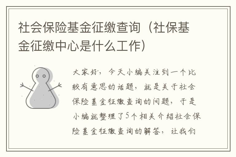 社会保险基金征缴查询（社保基金征缴中心是什么工作）