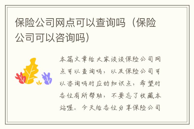 保险公司网点可以查询吗（保险公司可以咨询吗）