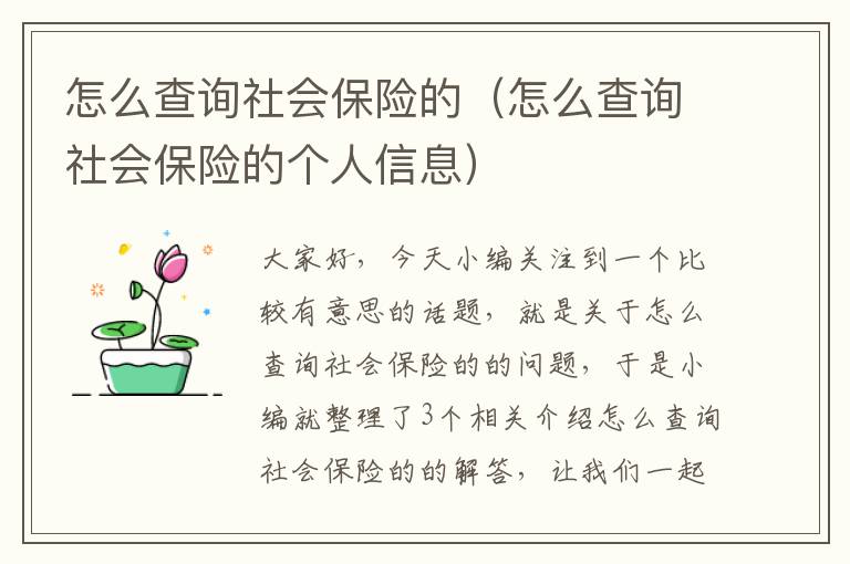 怎么查询社会保险的（怎么查询社会保险的个人信息）