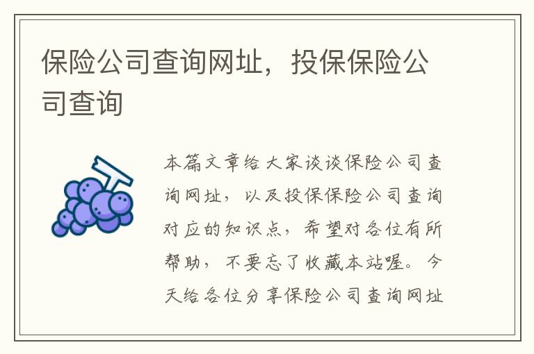 保险公司查询网址，投保保险公司查询