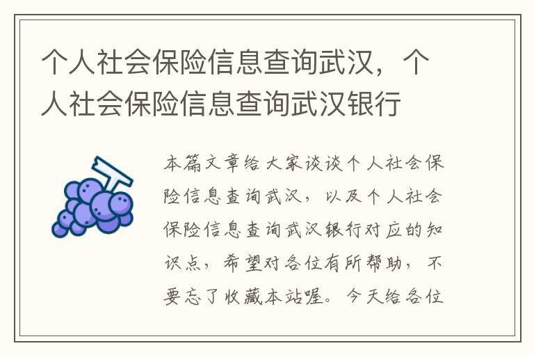 个人社会保险信息查询武汉，个人社会保险信息查询武汉银行