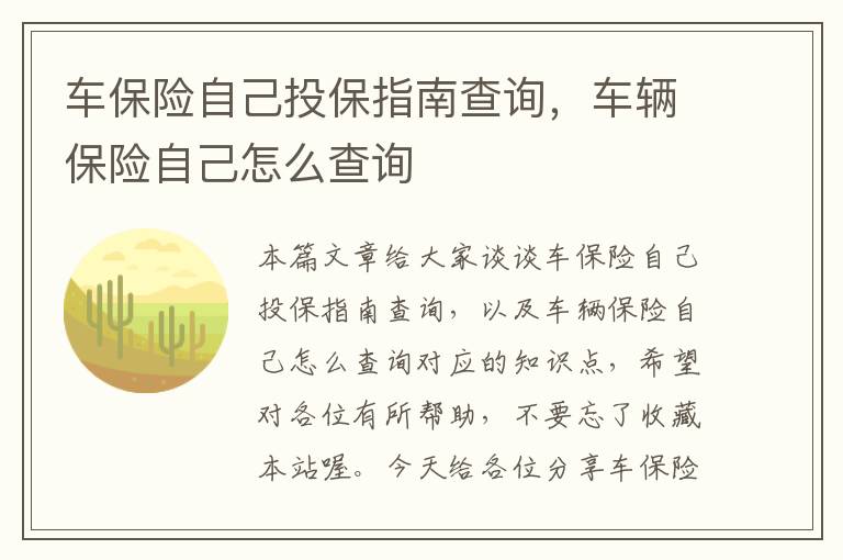 车保险自己投保指南查询，车辆保险自己怎么查询