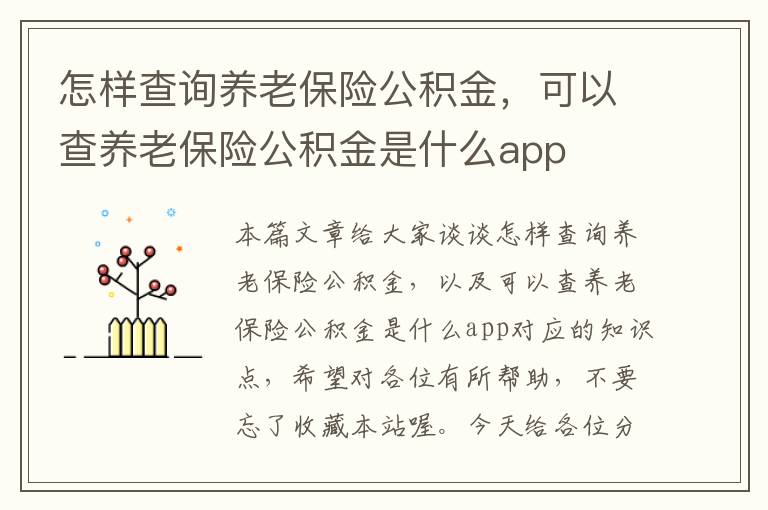 怎样查询养老保险公积金，可以查养老保险公积金是什么app