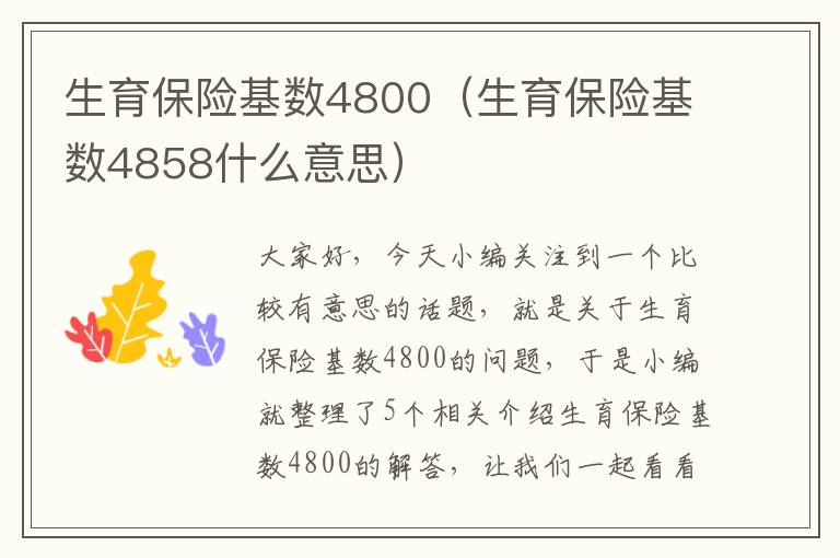 生育保险基数4800（生育保险基数4858什么意思）