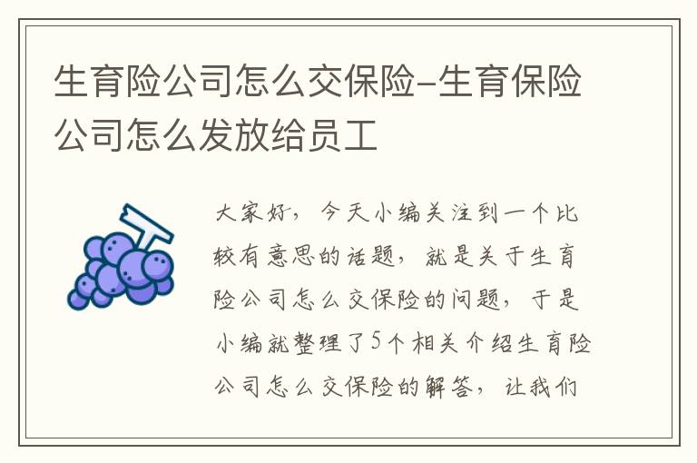 生育险公司怎么交保险-生育保险公司怎么发放给员工