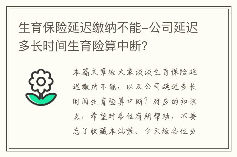 生育保险延迟缴纳不能-公司延迟多长时间生育险算中断？