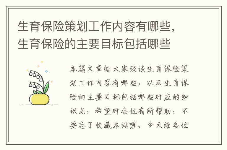 生育保险策划工作内容有哪些，生育保险的主要目标包括哪些