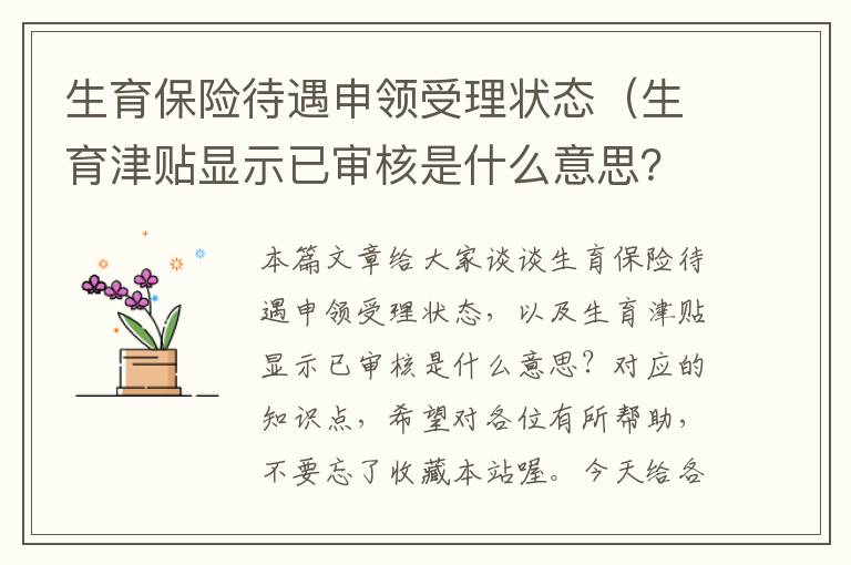 生育保险待遇申领受理状态（生育津贴显示已审核是什么意思？）