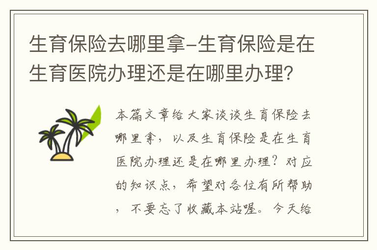 生育保险去哪里拿-生育保险是在生育医院办理还是在哪里办理？