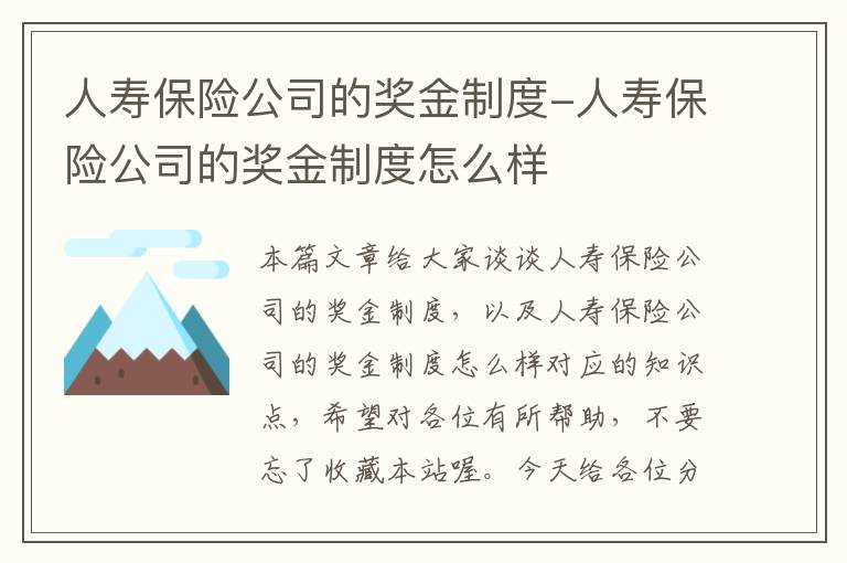 人寿保险公司的奖金制度-人寿保险公司的奖金制度怎么样