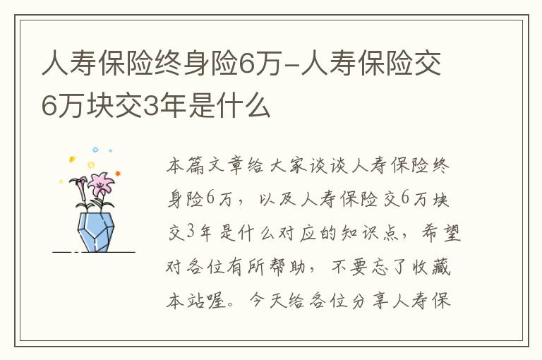 人寿保险终身险6万-人寿保险交6万块交3年是什么