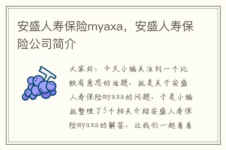 安盛人寿保险myaxa，安盛人寿保险公司简介