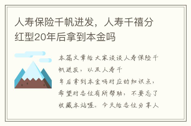 人寿保险千帆进发，人寿千禧分红型20年后拿到本金吗