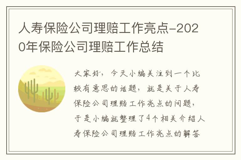 人寿保险公司理赔工作亮点-2020年保险公司理赔工作总结