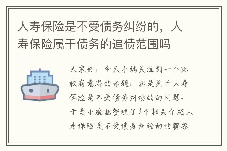 人寿保险是不受债务纠纷的，人寿保险属于债务的追债范围吗