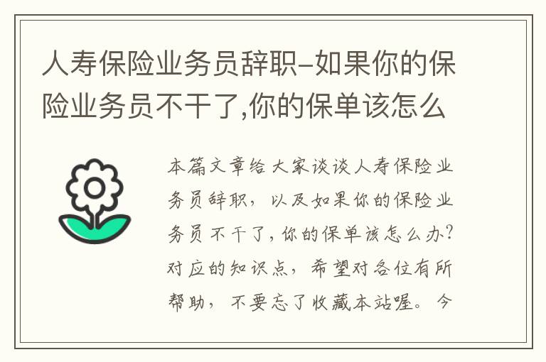 人寿保险业务员辞职-如果你的保险业务员不干了,你的保单该怎么办?