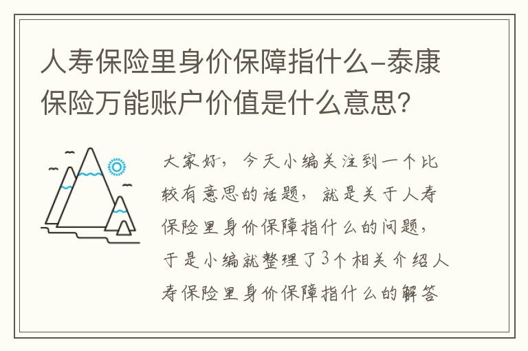 人寿保险里身价保障指什么-泰康保险万能账户价值是什么意思？