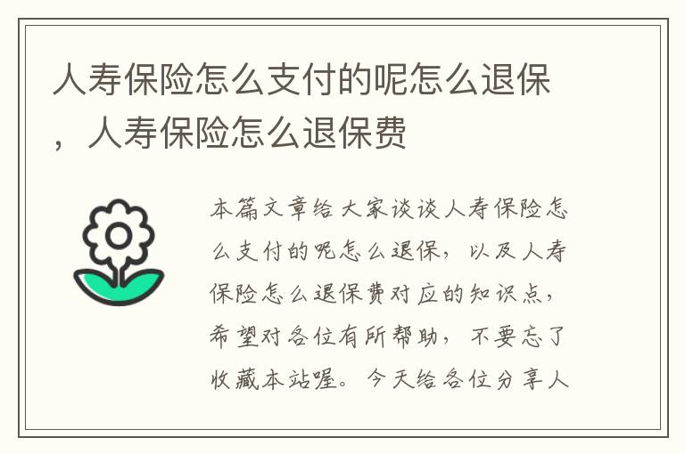 人寿保险怎么支付的呢怎么退保，人寿保险怎么退保费