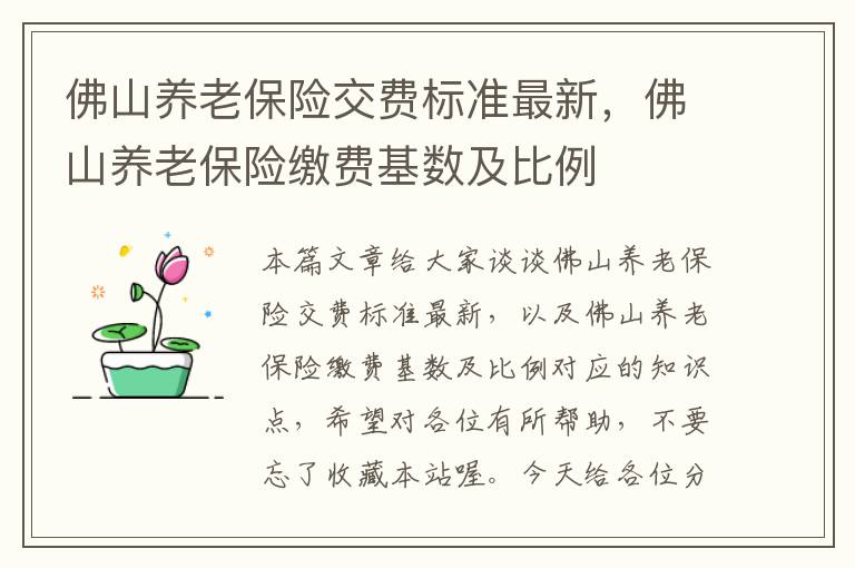 佛山养老保险交费标准最新，佛山养老保险缴费基数及比例